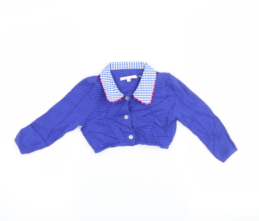 Front view of Nicholas & Bears girls’ blue cardigan jumper, size 3, years - crop cardigan