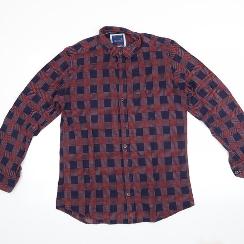 credible Mens Purple Plaid   Button-Up Size L