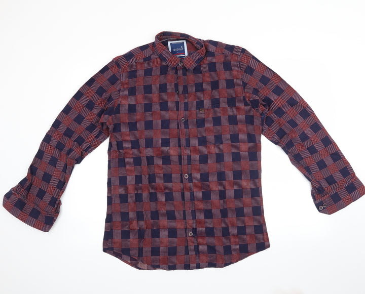 credible Mens Purple Plaid   Button-Up Size L