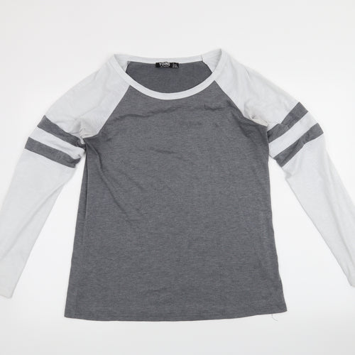 Yoins Womens Grey   Basic Blouse Size 6  - stripes on sleeves