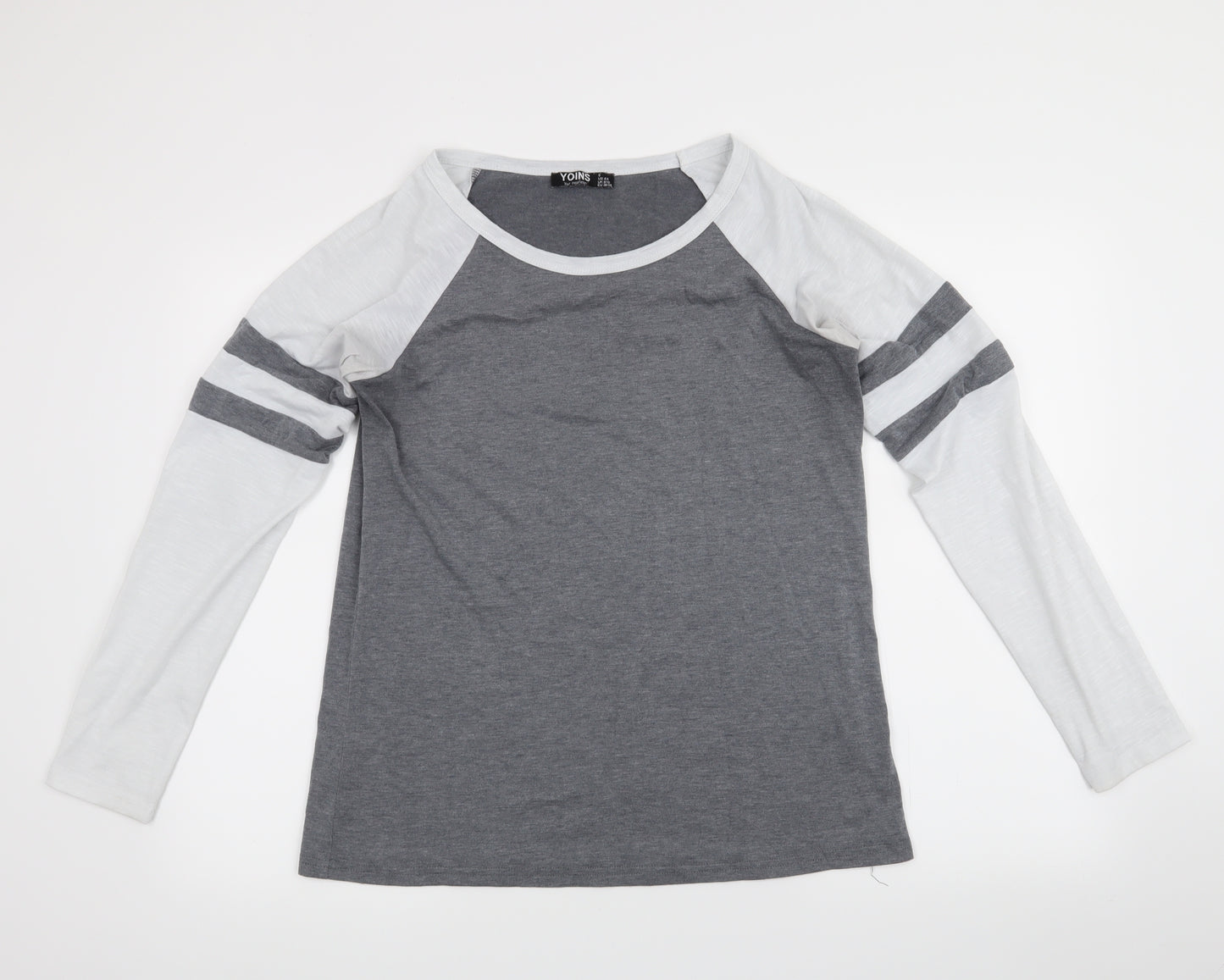 Yoins Womens Grey   Basic Blouse Size 6  - stripes on sleeves