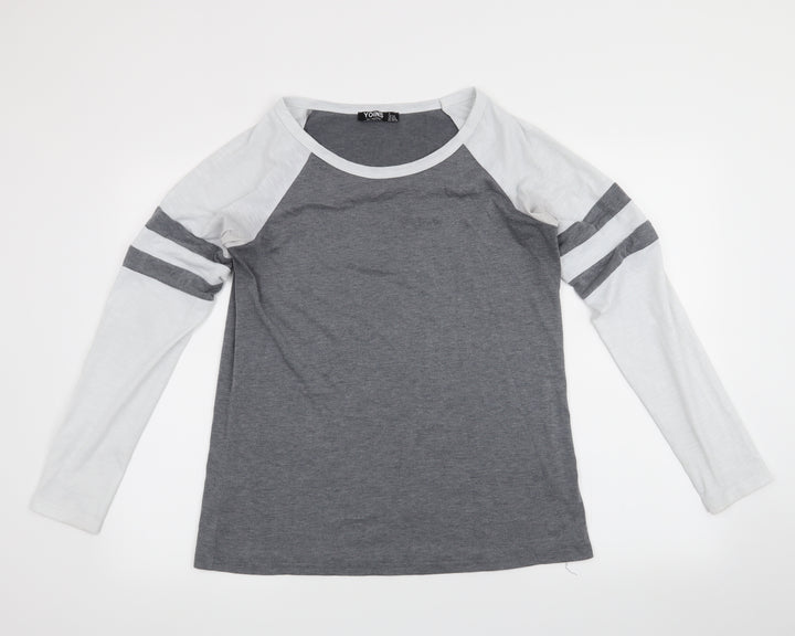 Yoins Womens Grey   Basic Blouse Size 6  - stripes on sleeves
