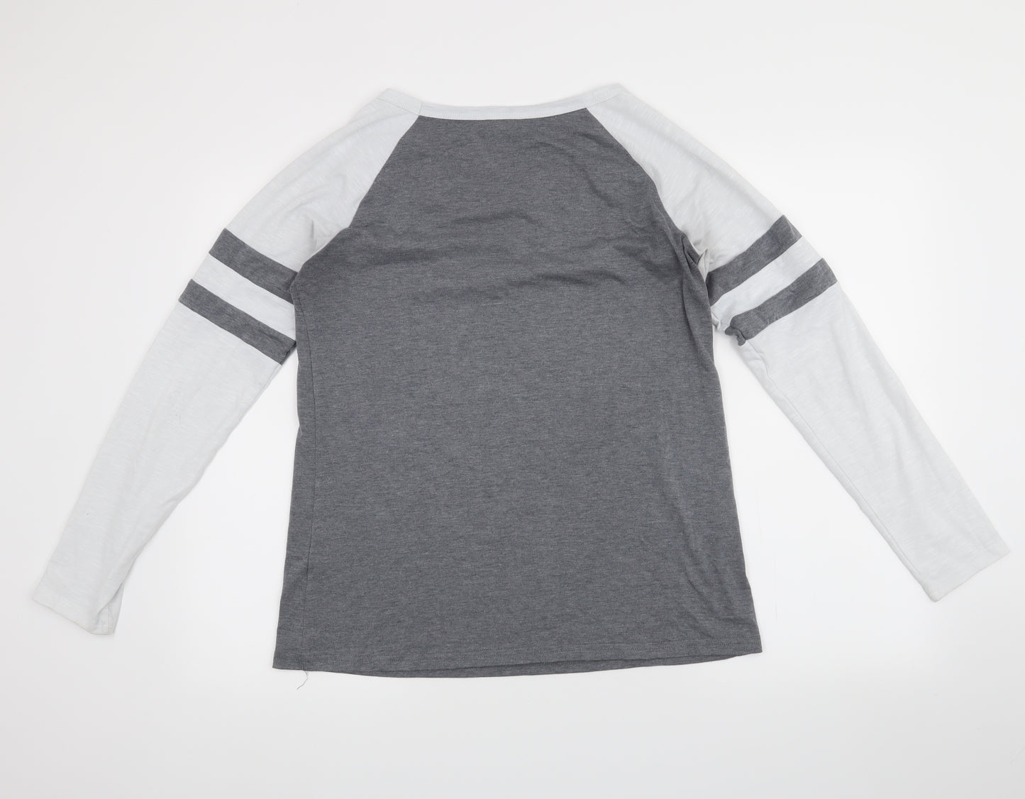Yoins Womens Grey   Basic Blouse Size 6  - stripes on sleeves