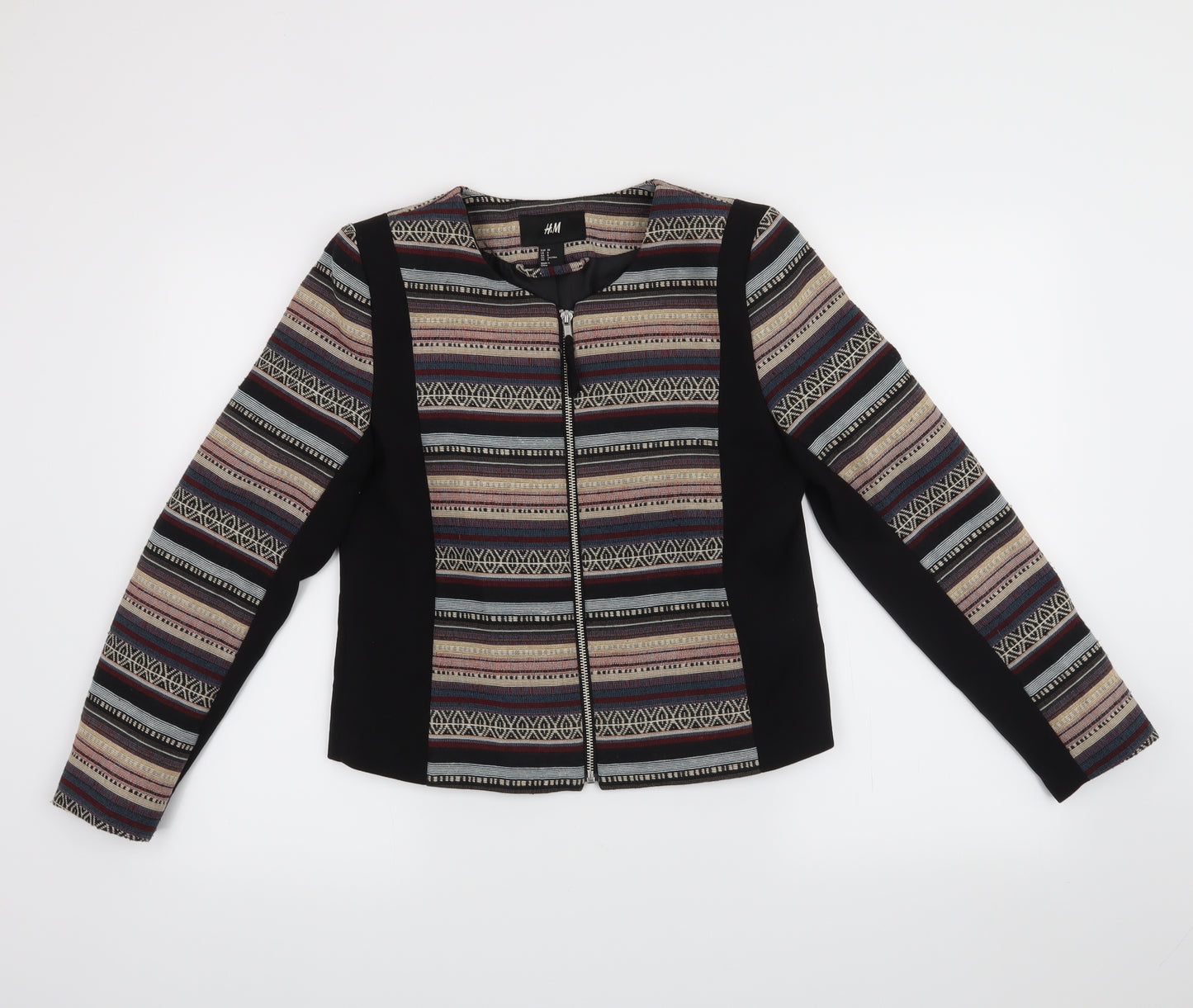 H&M Womens Black Fair Isle  Jacket Blazer Size 12