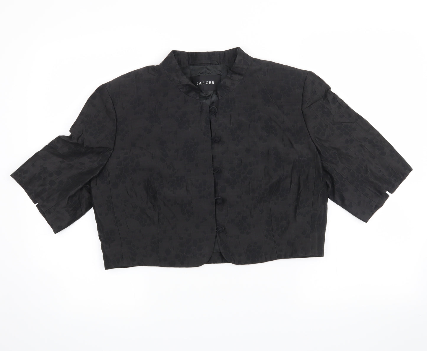 Jaeger Womens Black Floral  Jacket Coatigan Size 16  - cropped coatigan