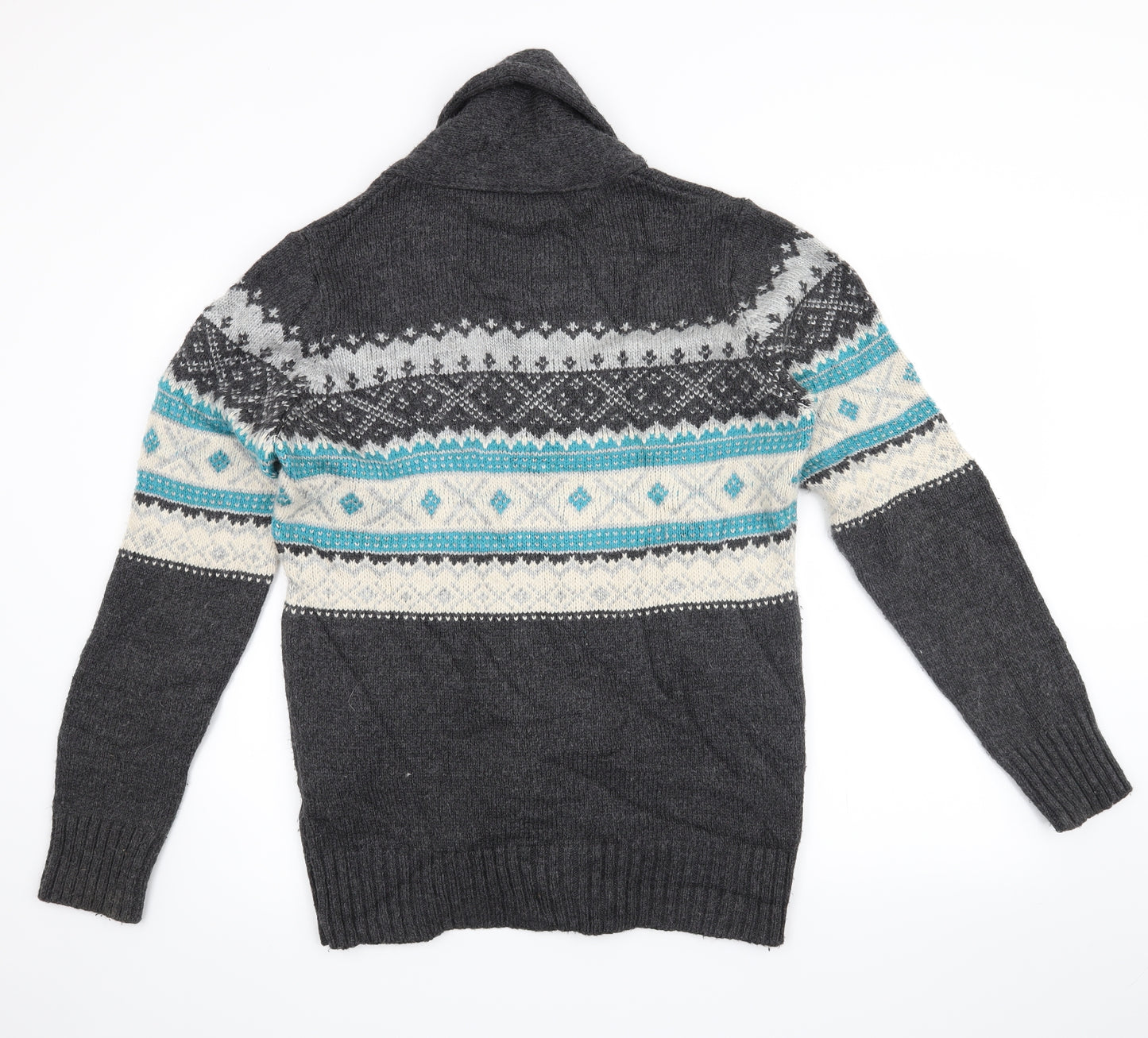 Superdry Womens Grey Fair Isle  Cardigan Jumper Size M