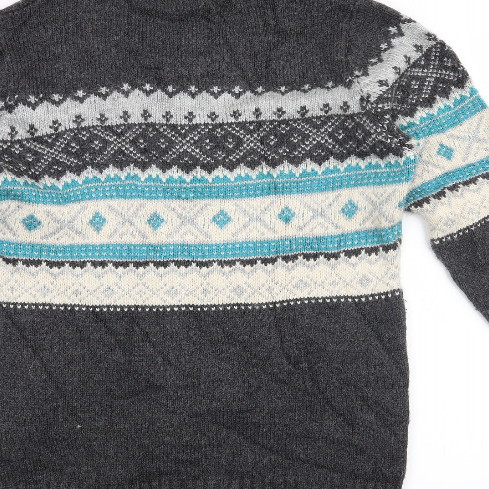 Superdry Womens Grey Fair Isle  Cardigan Jumper Size M