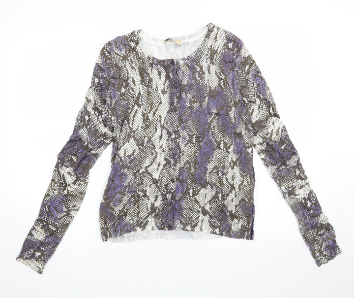 oui moments Womens Purple Animal Print  Basic Button-Up Size 10  - snake skin print