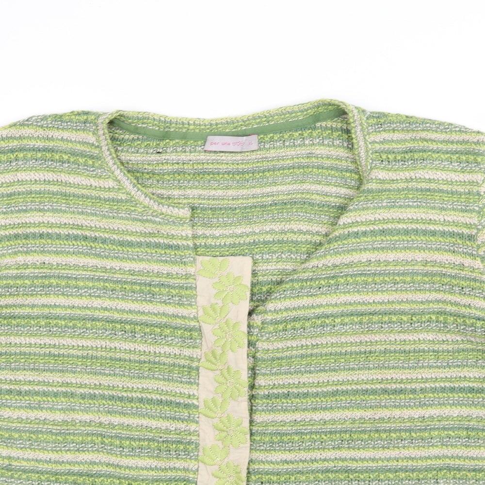 Per Una Womens Green Striped  Cardigan Jumper Size XL