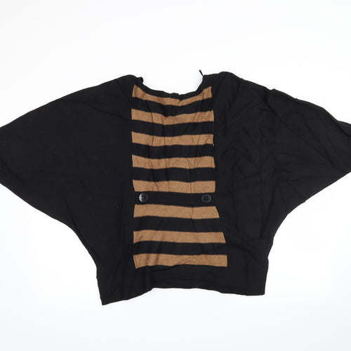 Wallis Womens Brown Striped  Wrap Jumper Size M  - poncho jumper