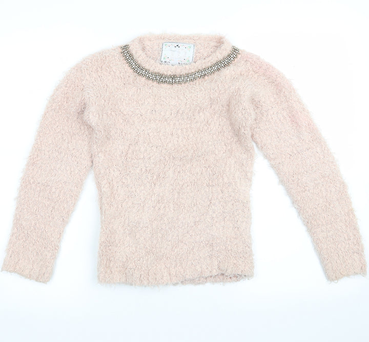 yd Girls Pink Pullover Jumper Size 9-10 Years - Beaded Collar