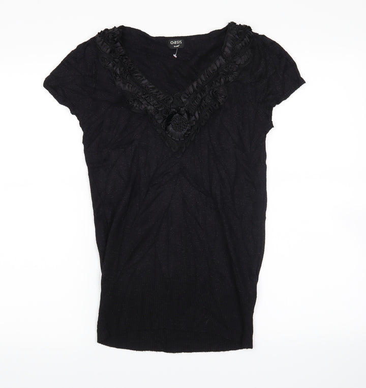 Oasis Womens Black Pullover Jumper Size 10 - flowers on collar