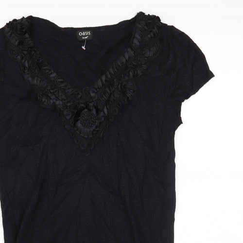 Oasis Womens Black   Pullover Jumper Size 10  - flowers on collar