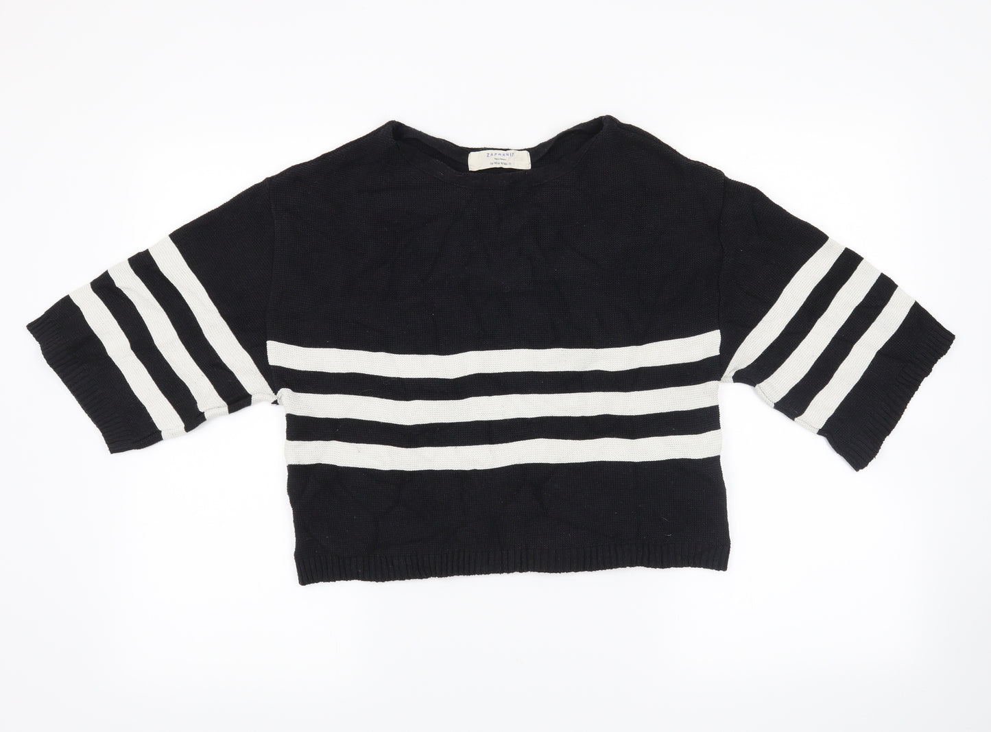 Zara Womens Blue Striped  Pullover Jumper Size M  - cropped jumper