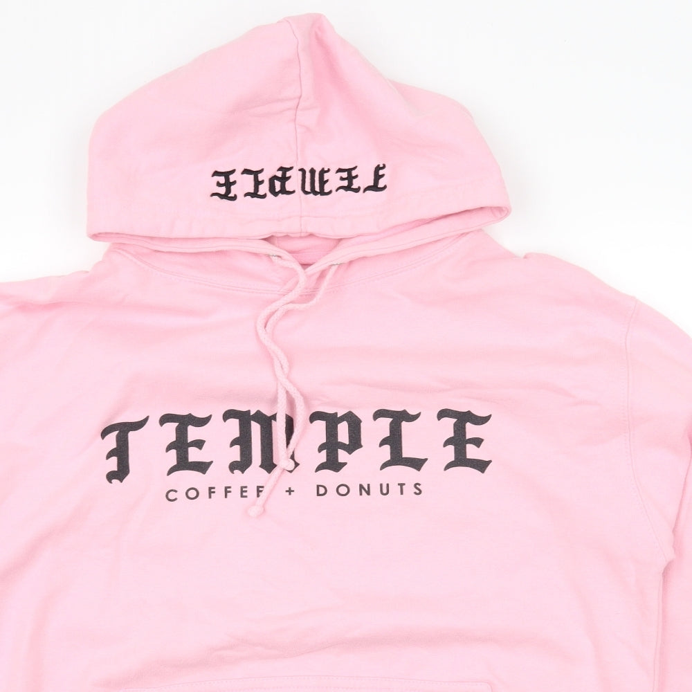 temple Mens Pink   Pullover Hoodie Size M  - temple coffee + donuts