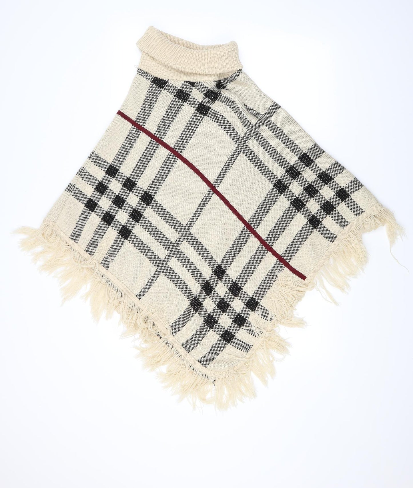 Preworn Womens Beige Plaid Knit Cape Jumper One Size