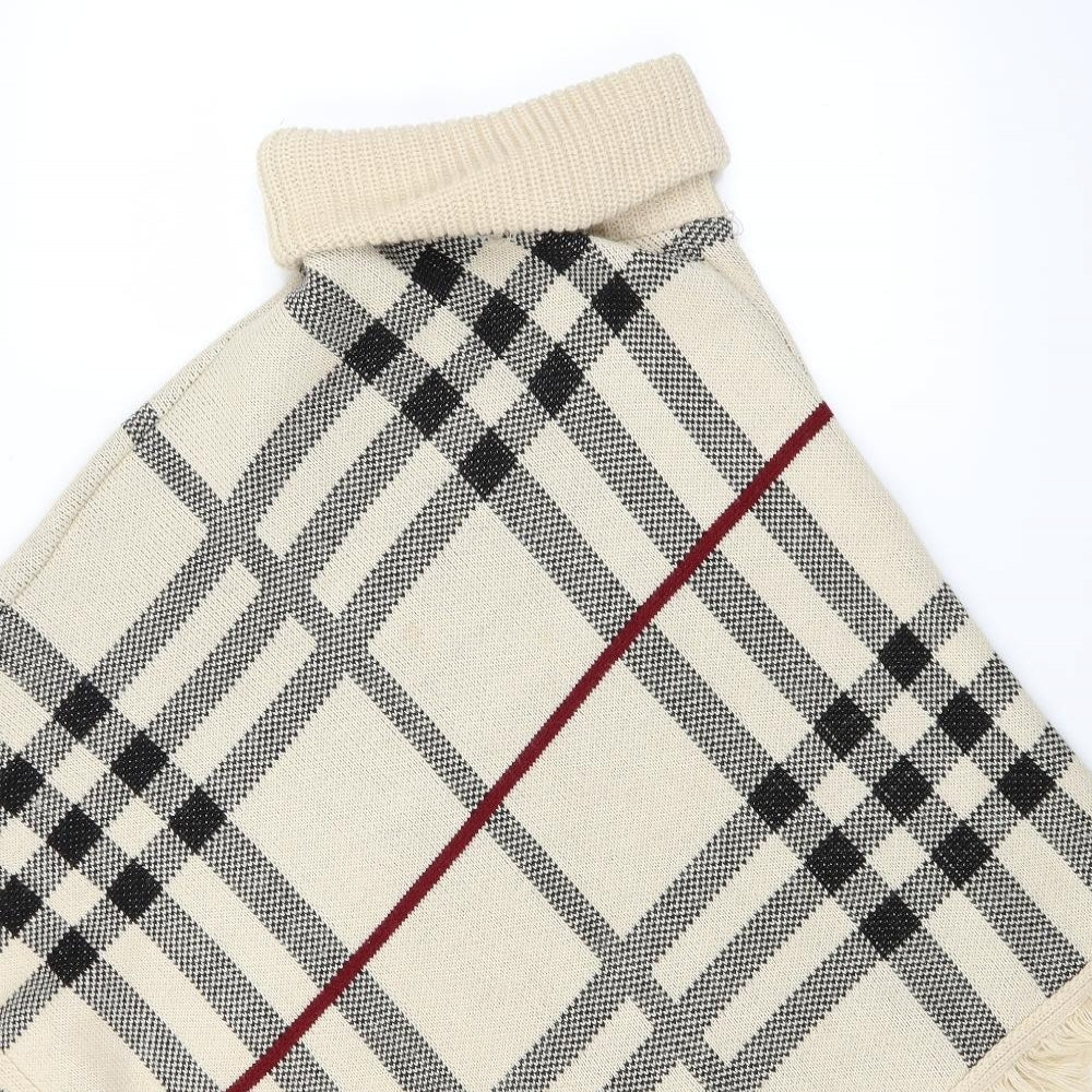 Preworn Womens Beige Plaid Knit Cape Jumper One Size
