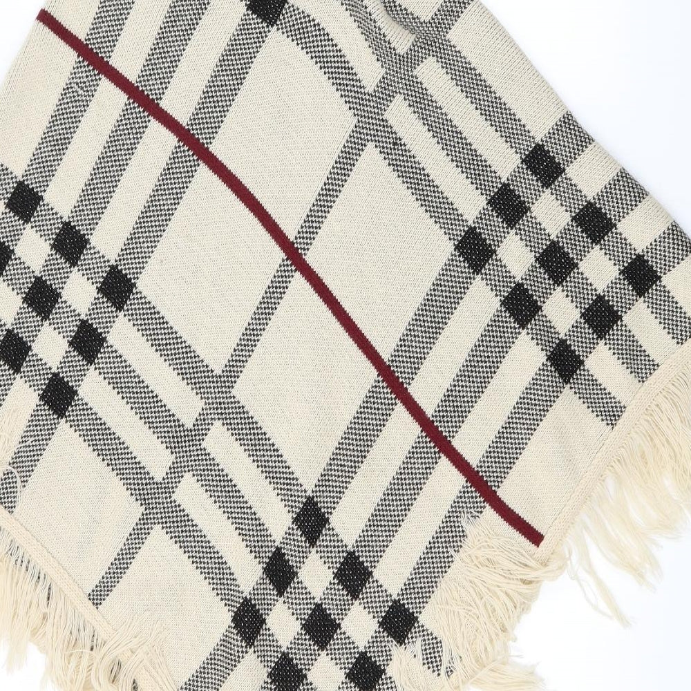 Preworn Womens Beige Plaid Knit Cape Jumper One Size