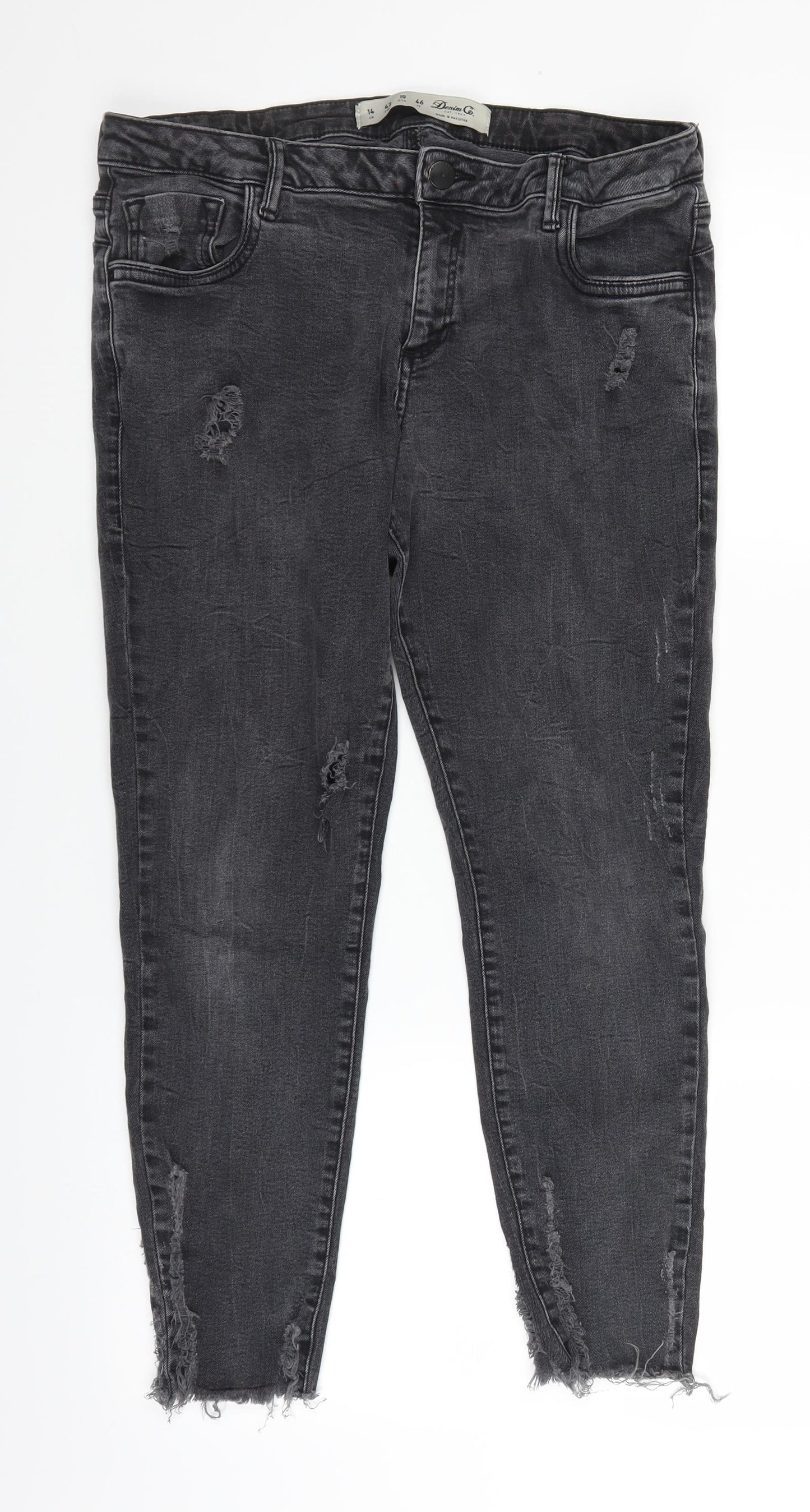 Primark Womens Black  Denim Jegging Jeans Size 14 L25 in - cut off distressed