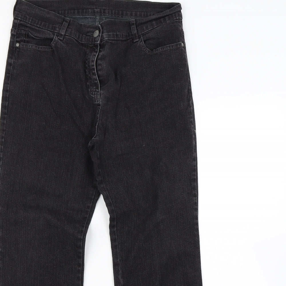M&S Womens Black  Denim Flared Jeans Size 14 L28 in