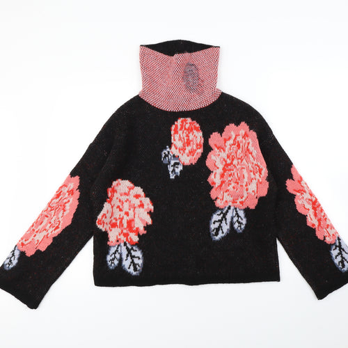 M&S Womens Black Floral  Pullover Jumper Size M
