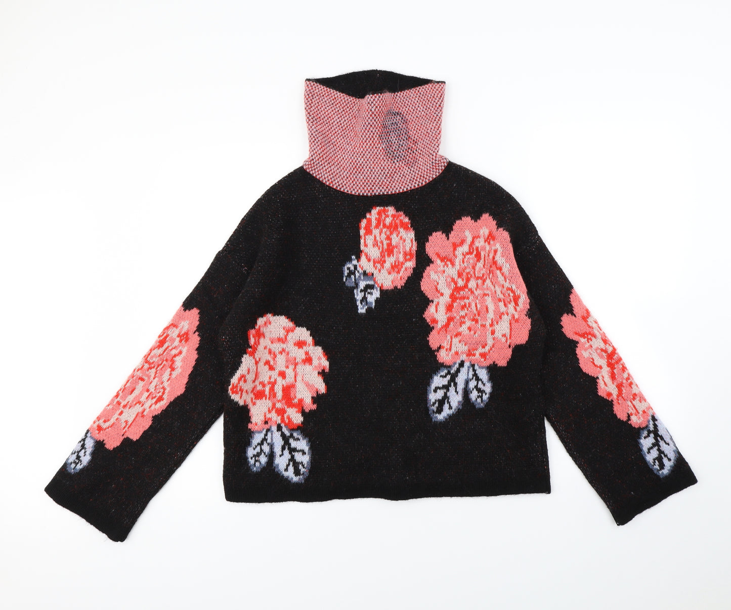 M&S Womens Black Floral  Pullover Jumper Size M