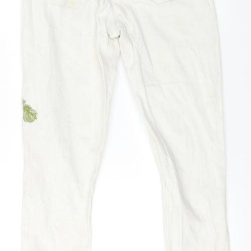 Zara Womens White Floral Denim Skinny Jeans Size 8 L25.5 in - Flowers