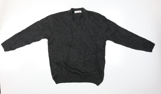 Front view of Oswal men’s grey jumper, size M