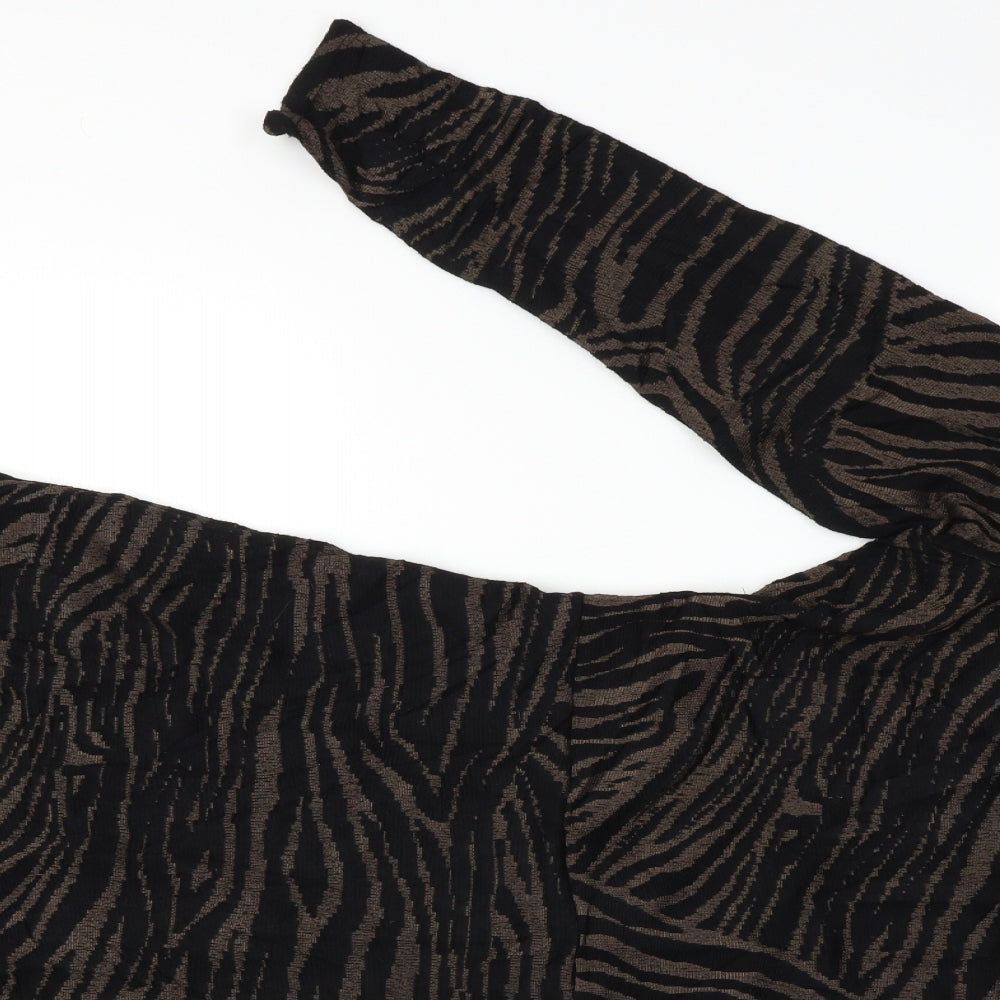 Warehouse Womens Black Animal Print  Fit & Flare  Size 12