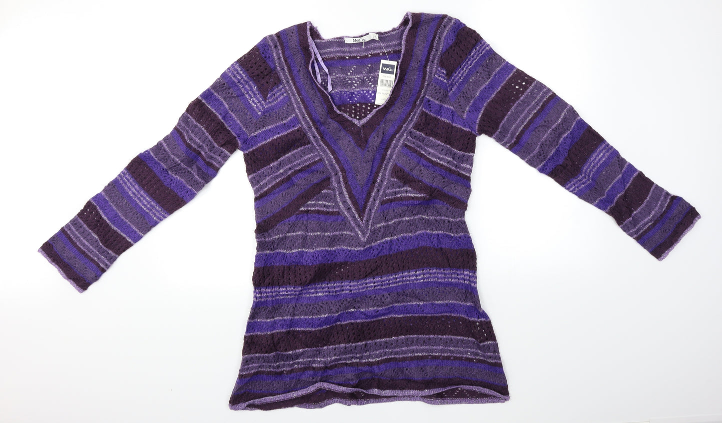 M&Co Womens Purple Striped  Pullover Jumper Size L