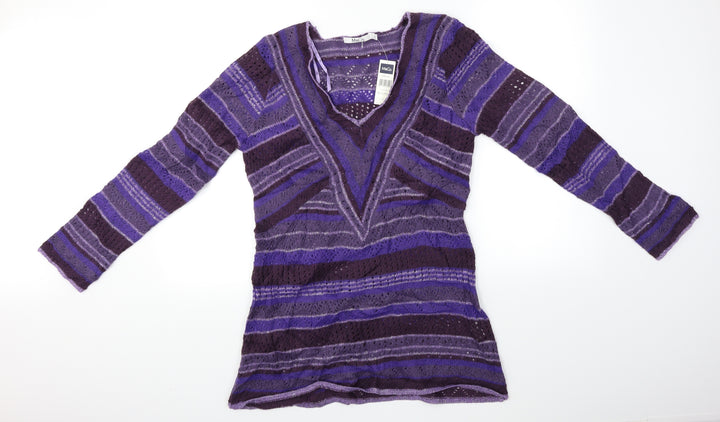 M&Co Womens Purple Striped  Pullover Jumper Size L