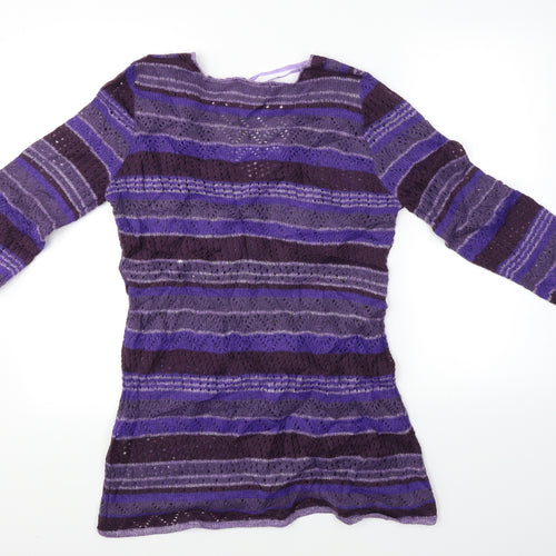 M&Co Womens Purple Striped  Pullover Jumper Size L