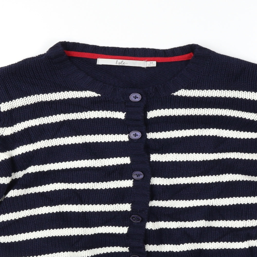 Isle Womens Blue Striped  Cardigan Jumper Size M