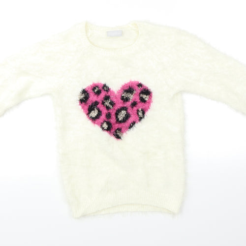 I ❤ Girlswear Girls White   Pullover Jumper Size 9 Years  - Heart Print