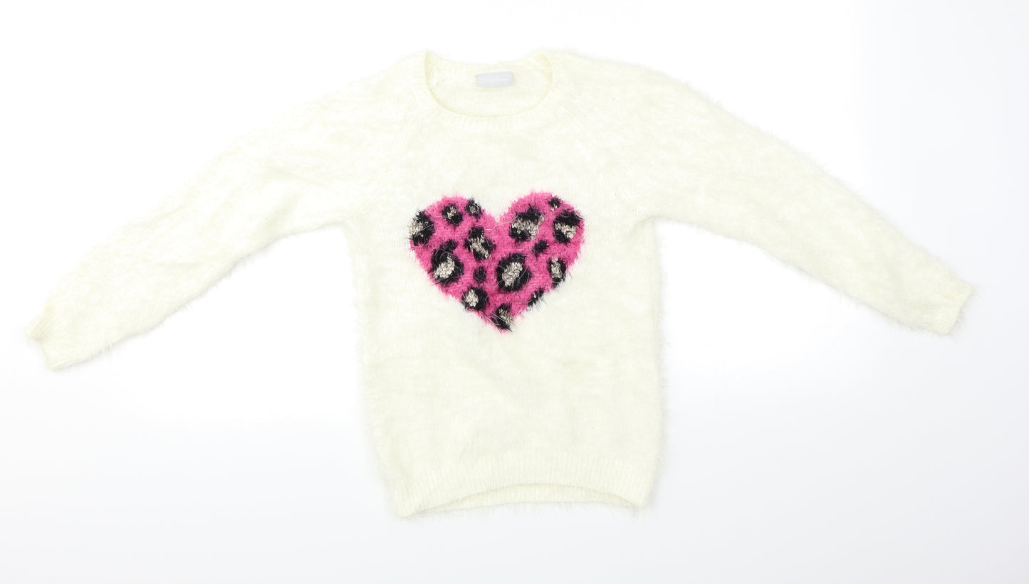 I ❤ Girlswear Girls White   Pullover Jumper Size 9 Years  - Heart Print