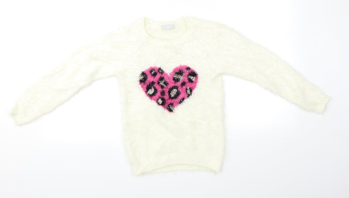 I ❤ Girlswear Girls White   Pullover Jumper Size 9 Years  - Heart Print
