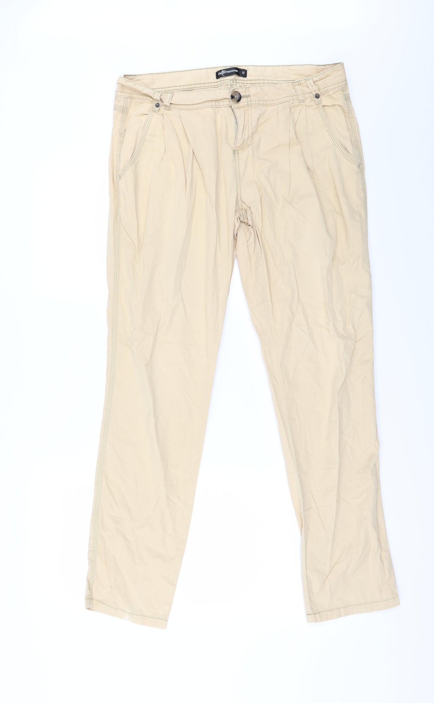 Internacionale Womens Beige   Capri Trousers Size 12 L28 in - Zip