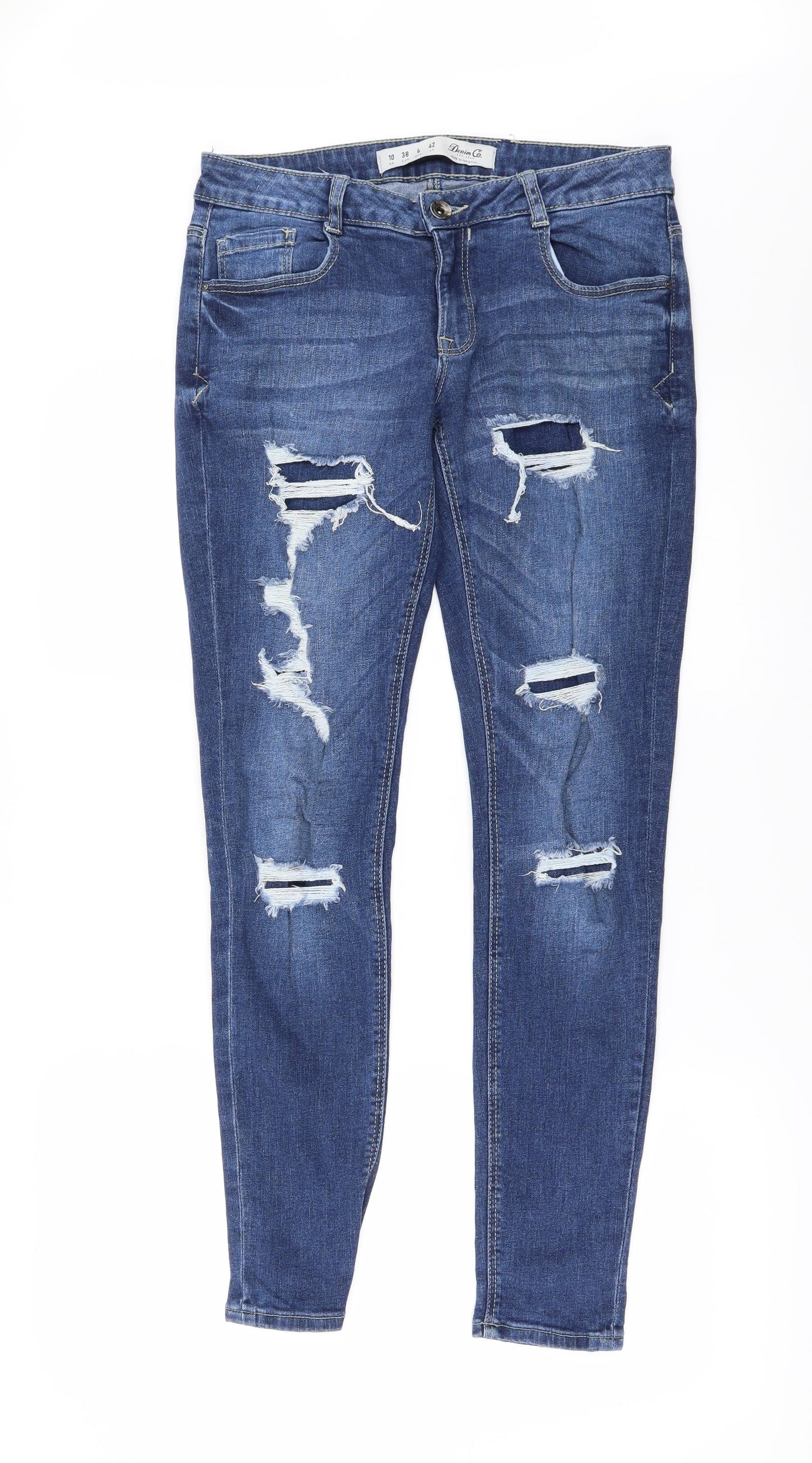 Denim & Co. Womens Blue   Straight Jeans Size 10 L27 in - Ripped details