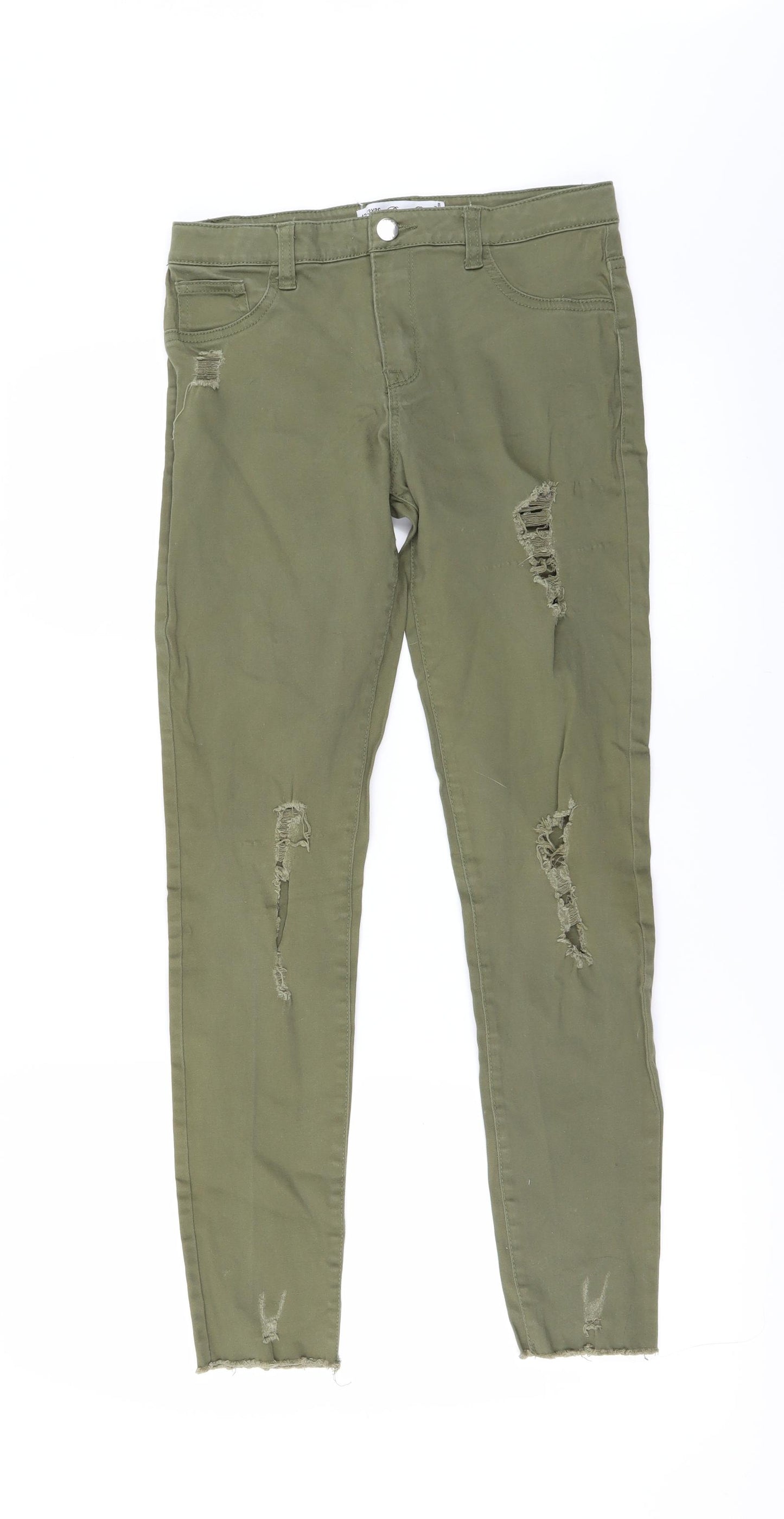 Denim & Co. Girls Green   Straight Jeans Size 12-13 Years - Adjustable waist Ripped details