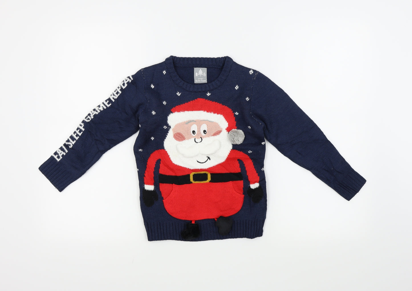 George Boys Blue   Pullover Jumper Size 5-6 Years  - Christmas jumper