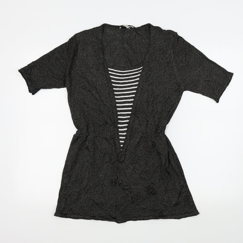 BASSINI Womens Black   Basic Blouse Size S  - Gold Metallic