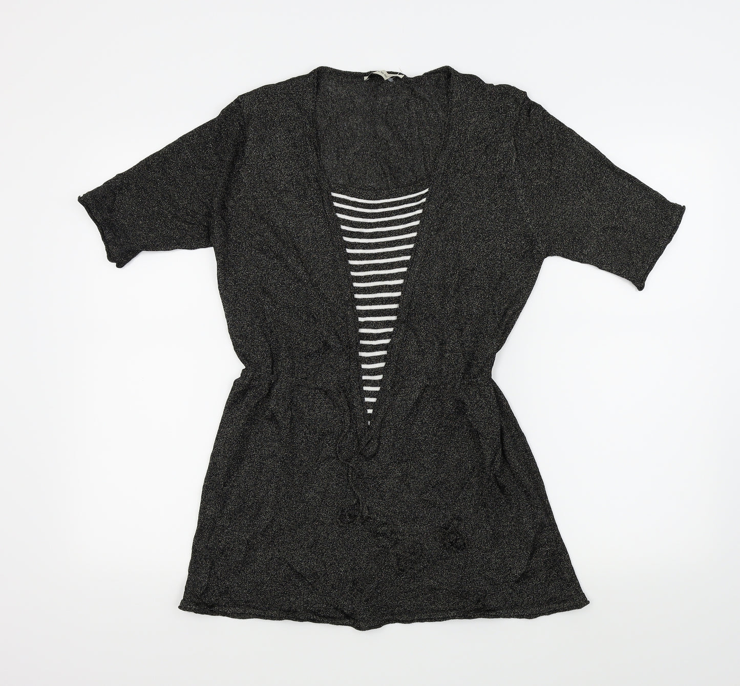 BASSINI Womens Black   Basic Blouse Size S  - Gold Metallic
