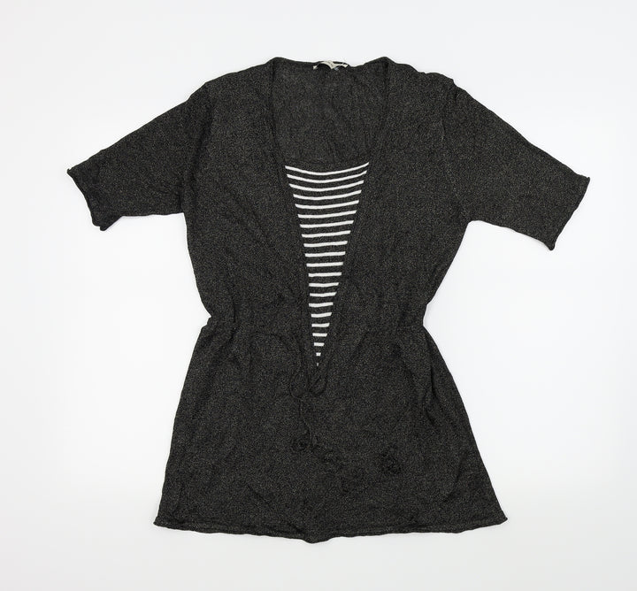 BASSINI Womens Black   Basic Blouse Size S  - Gold Metallic