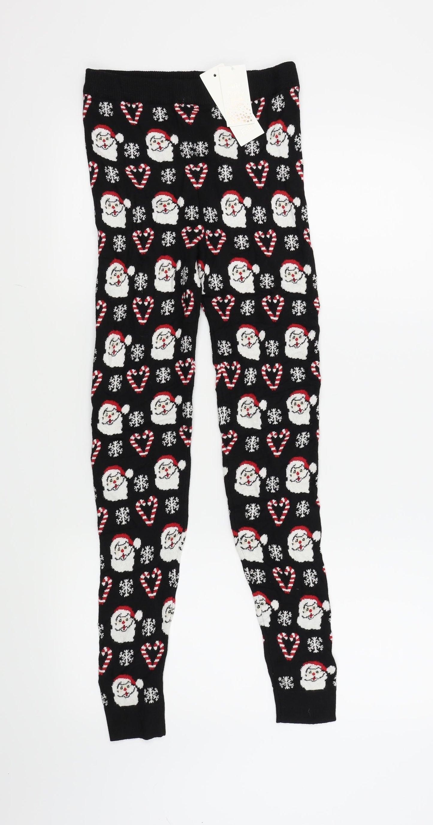 F&F Womens Black  Knit Cropped Leggings Size 6 L27 in - Christmas leggings