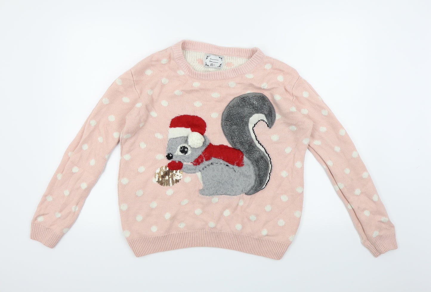 Atmosphere Womens Pink   Pullover Jumper Size S  - Christmas squirrel