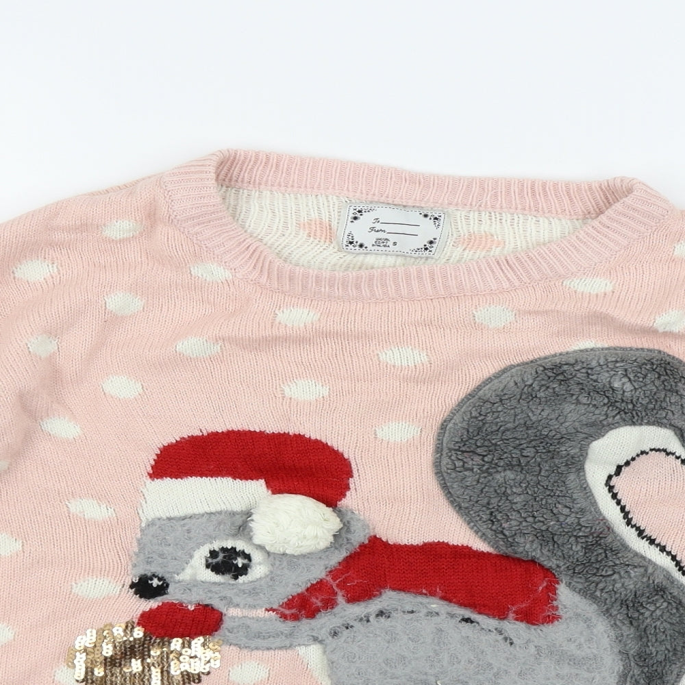 Atmosphere Womens Pink   Pullover Jumper Size S  - Christmas squirrel