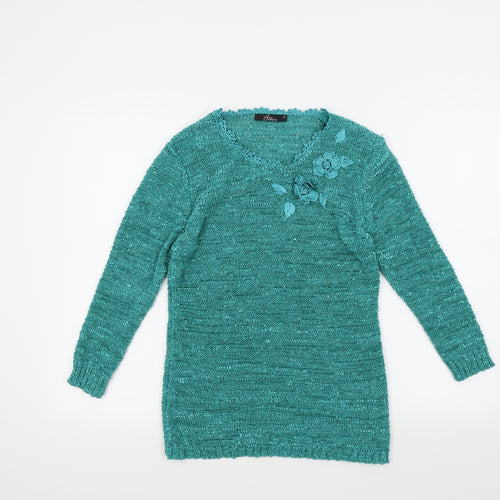 Bon Marché Womens Green   Pullover Jumper Size S  - Embroidered Floral
