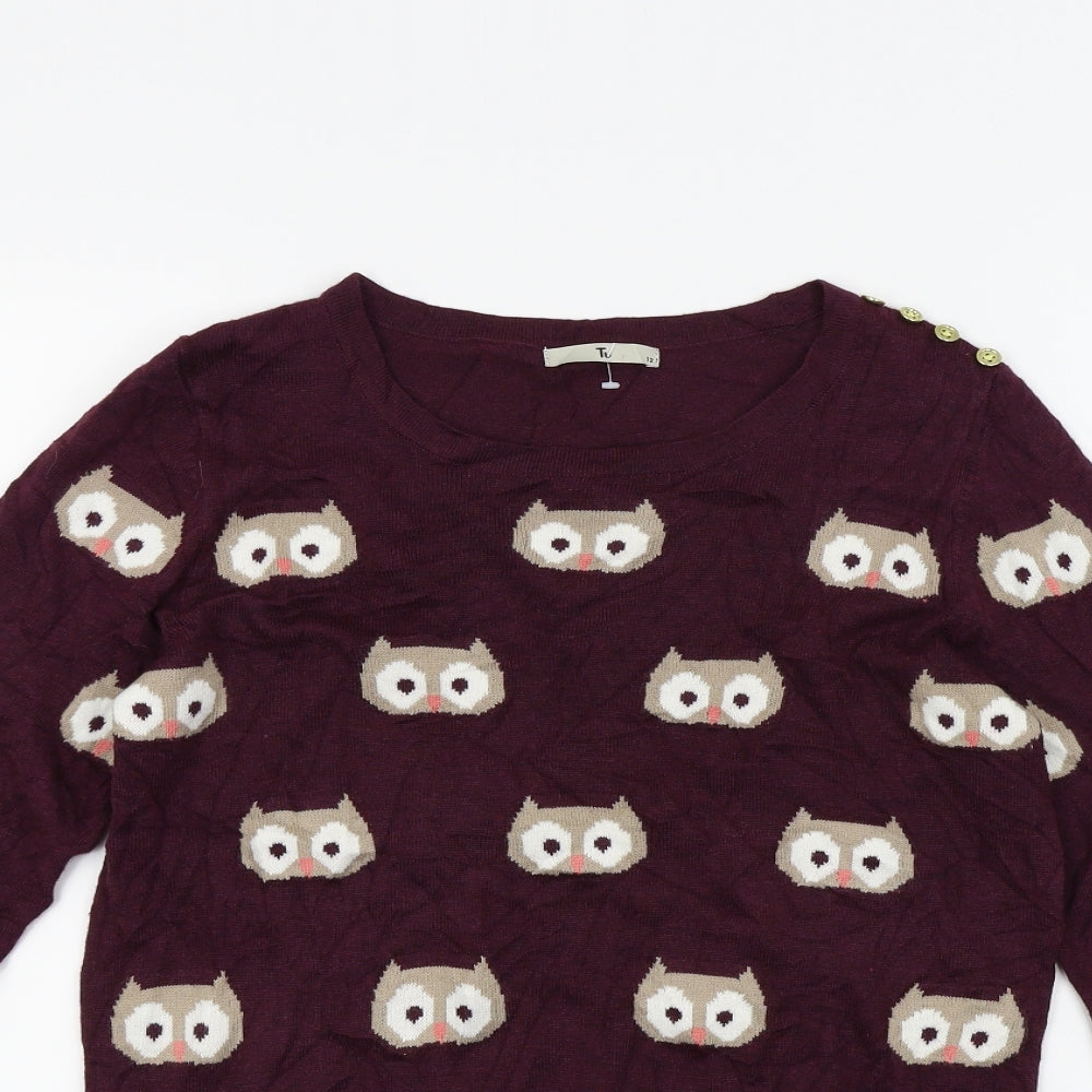 TU Womens Purple   Pullover Jumper Size 12  - Owls