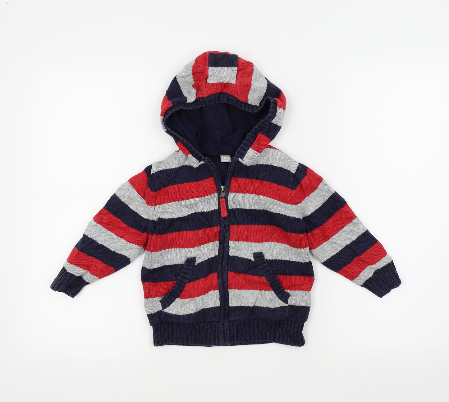 TU Boys Red Striped  Full Zip Hoodie Size 2-3 Years