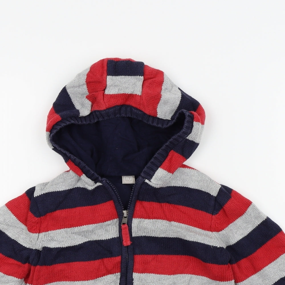 TU Boys Red Striped  Full Zip Hoodie Size 2-3 Years